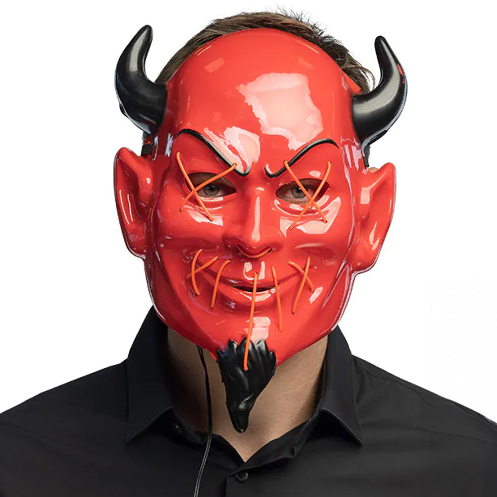 LED Light-Up Devil Halloween Mask - Demonic Costume Accessory | Party Packs