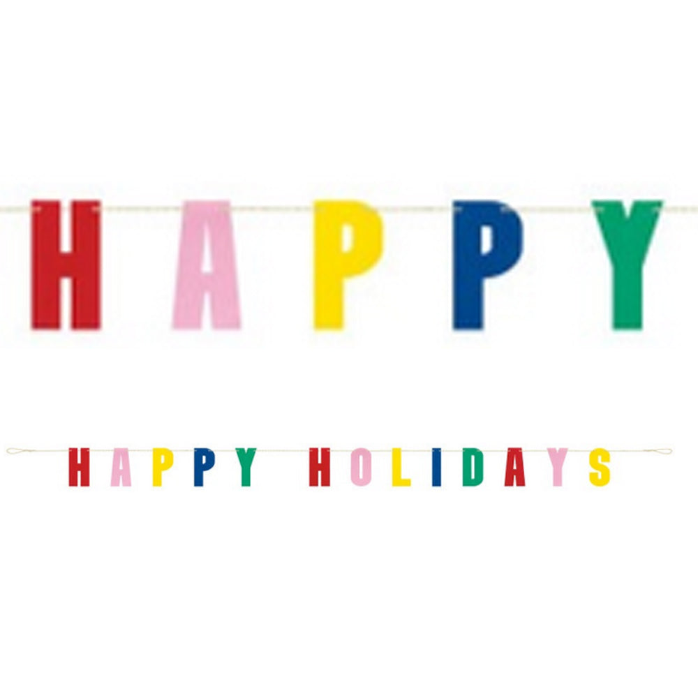 Vibrant Christmas Happy Holidays Felt Garland Decoration - 2.4m