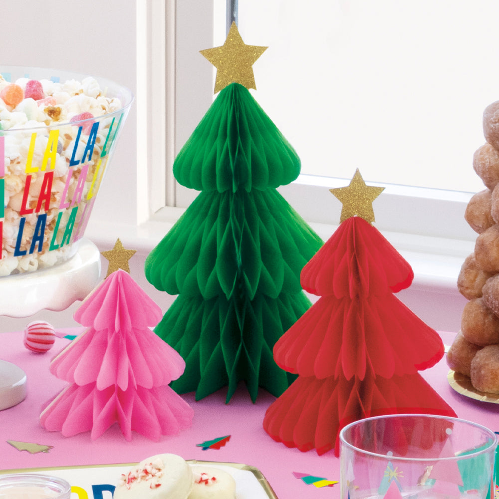 Vibrant Christmas Honeycomb Tree Centrepiece Decorations - Pack of 3