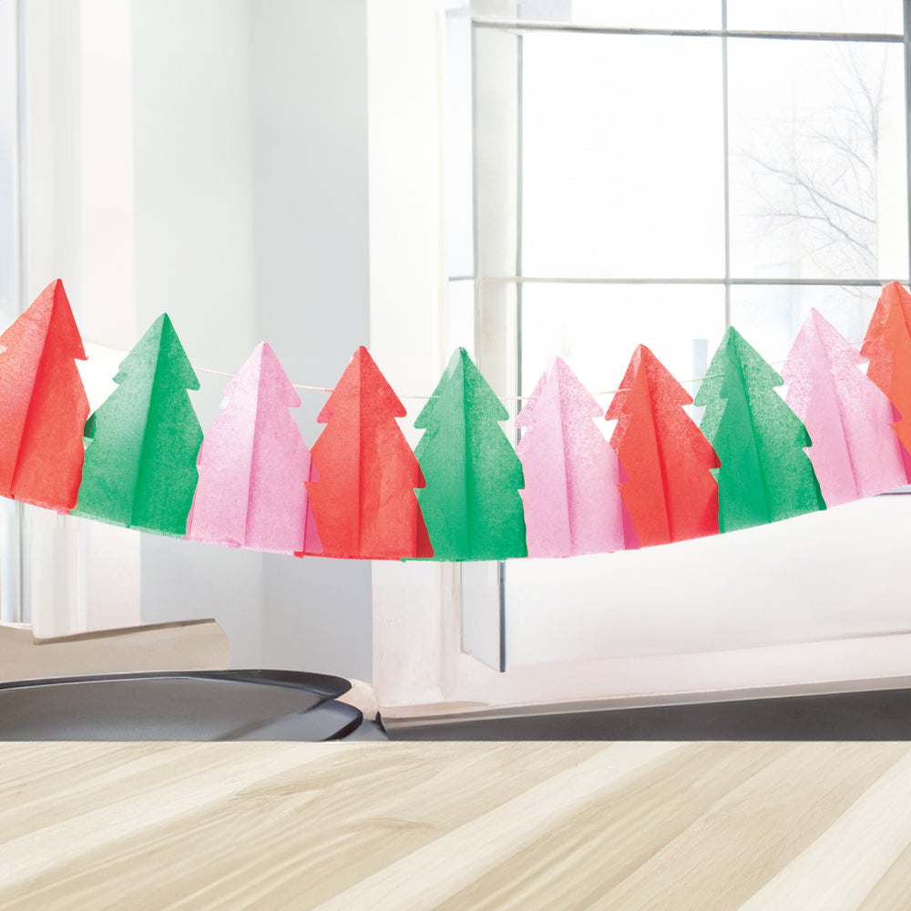 Vibrant Christmas Tree Shaped Tissue Garland - 3.7m