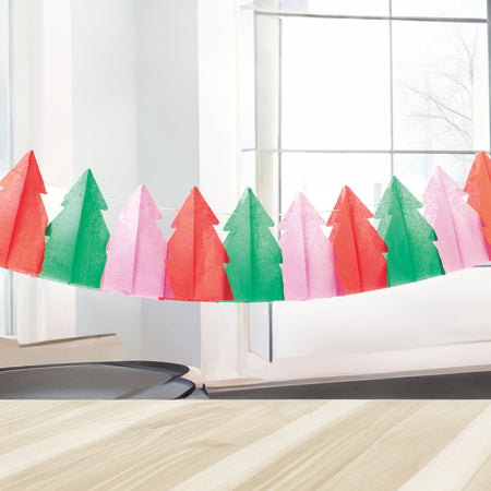 Vibrant Christmas Tree Shaped Tissue Garland - 3.7m