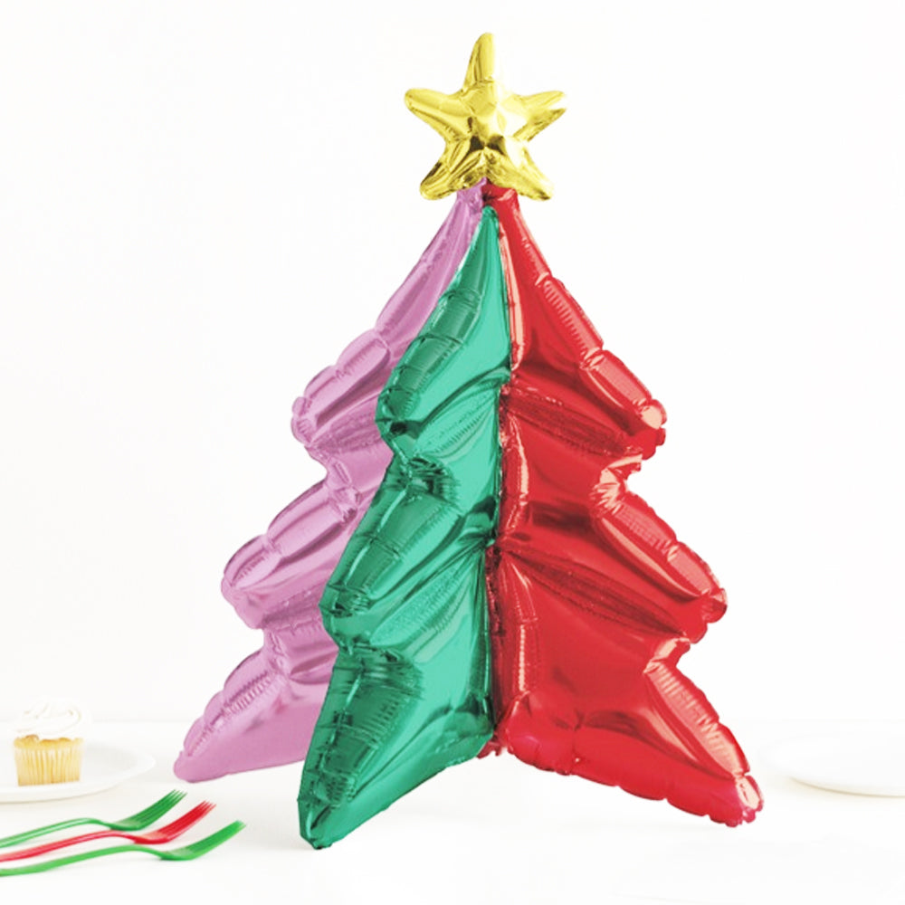 Vibrant Christmas Tree Shaped Standing Foil Balloon Centerpiece - 22"