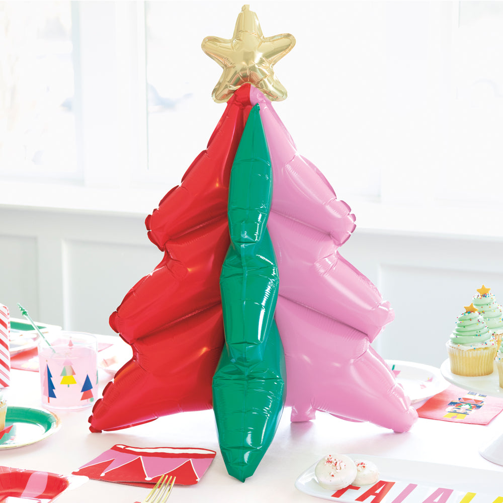 Vibrant Christmas Tree Shaped Standing Foil Balloon Centerpiece - 22"
