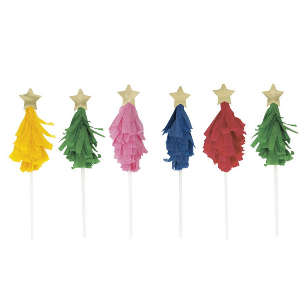 Vibrant Christmas Tree Shaped Cake Toppers - 12cm - Pack of 6