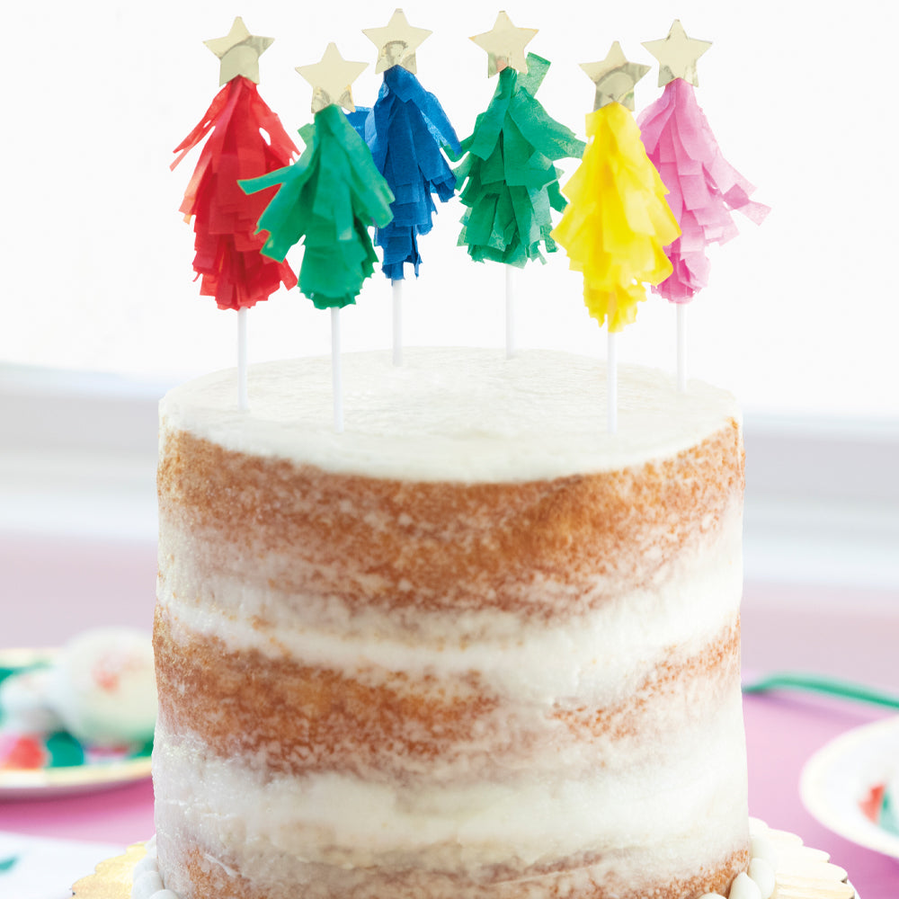 Vibrant Christmas Tree Shaped Cake Toppers - 12cm - Pack of 6