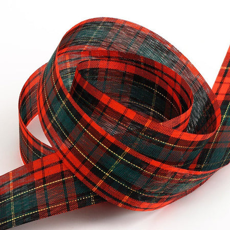 Red and Green Tartan Ribbon - 25mm - 15m Roll
