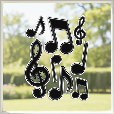 8 musical notes on clear window no frame