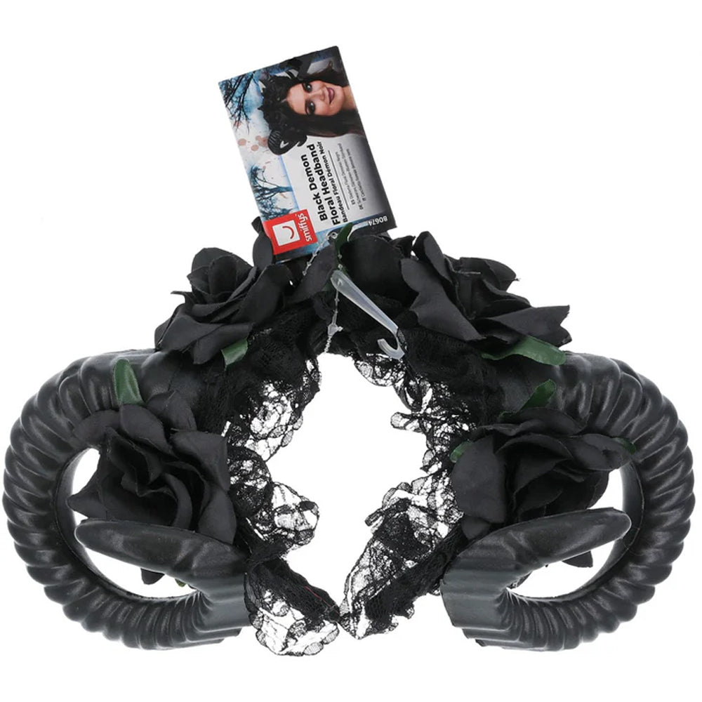 Black Demon Horns Floral Headband