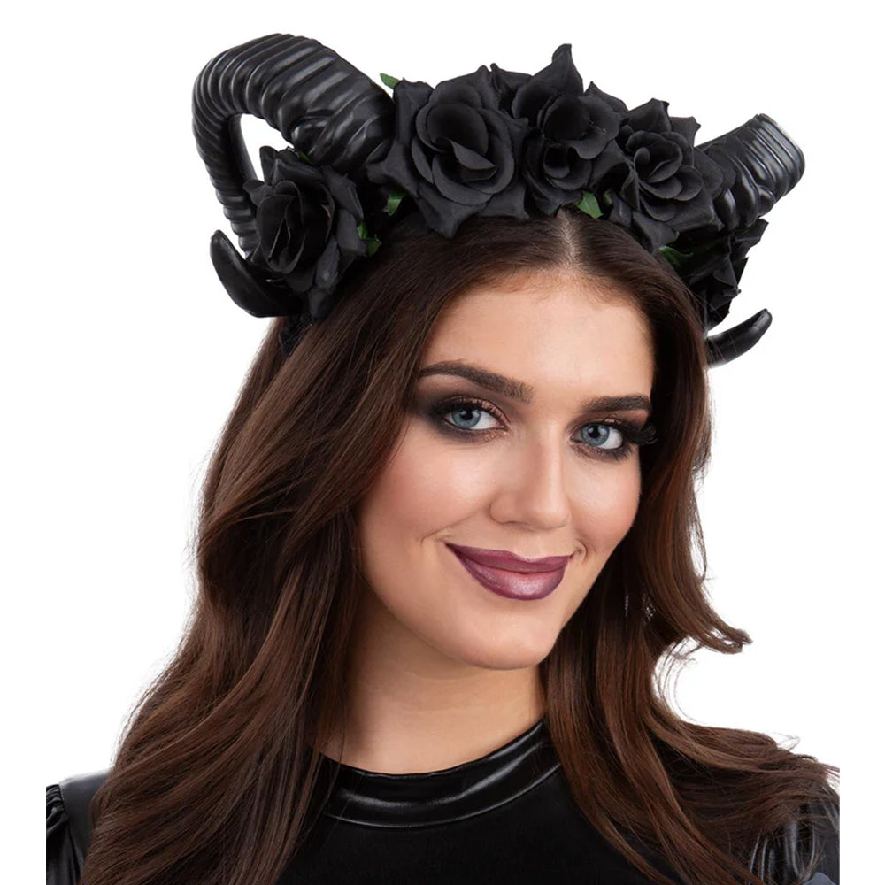 Black Demon Horns Floral Headband