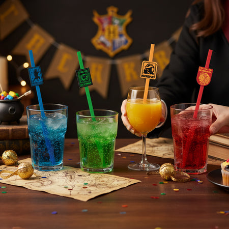 Harry Potter Houses Paper Straws with Badges - Pack of 8