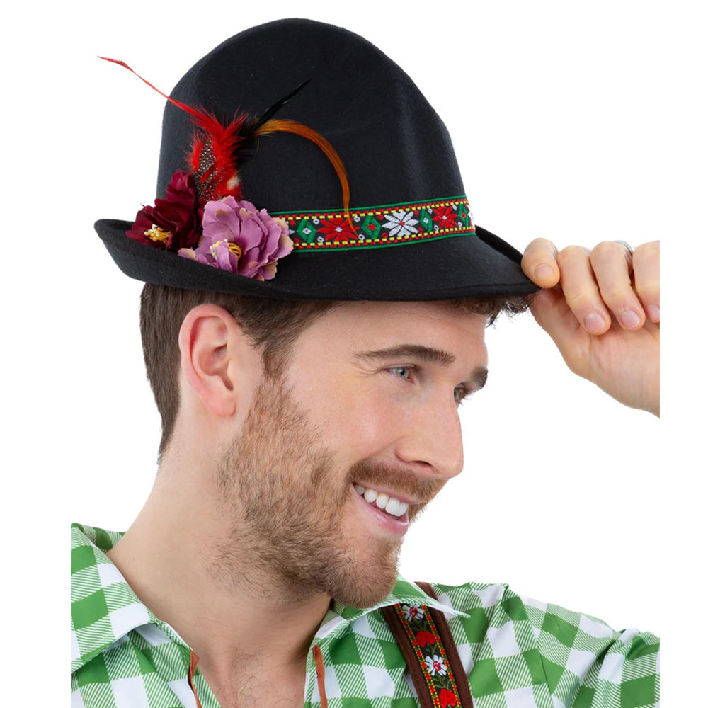 Oktoberest Dirndl Trenker Hat With Feathers and Flowers