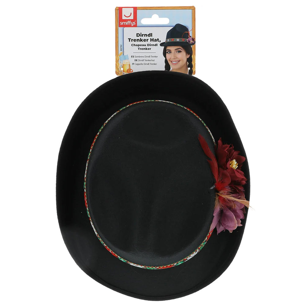 Oktoberest Dirndl Trenker Hat With Feathers and Flowers