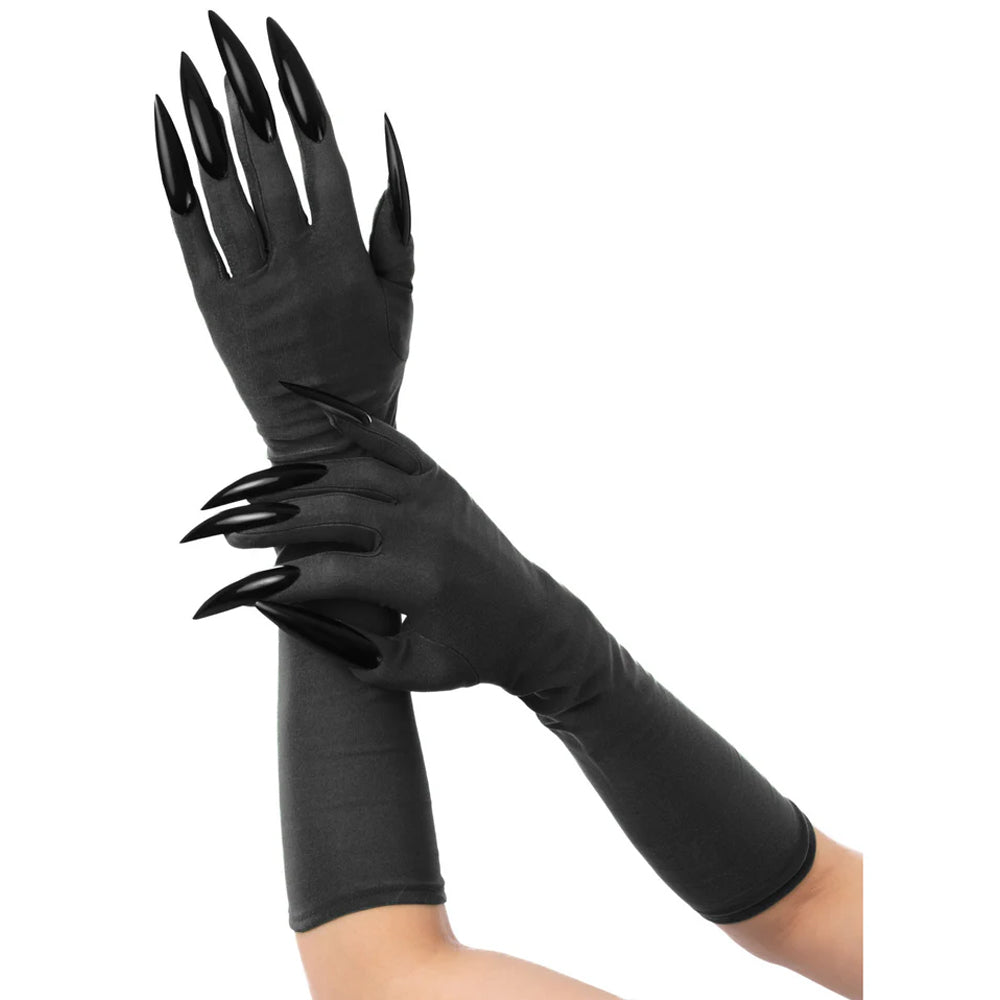Long Black Cat Gloves with Black Claws