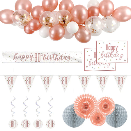 80th Birthday Rose Gold Glitz Decoration Pack