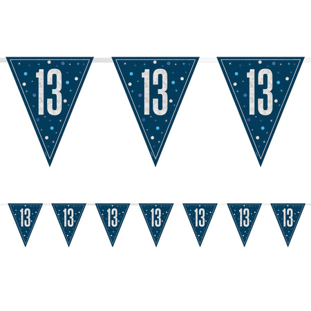 Birthday Glitz Blue 13th Flag Bunting - 2.7m