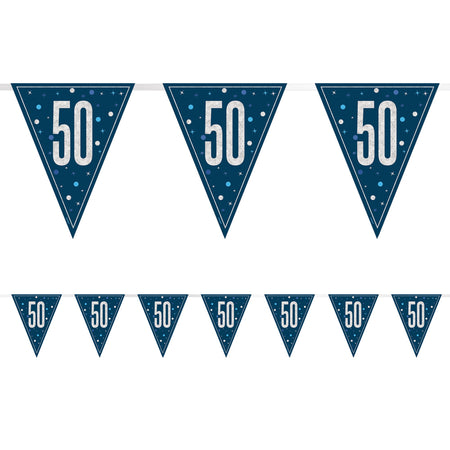 Birthday Glitz Blue 50th Flag Bunting - 2.7m