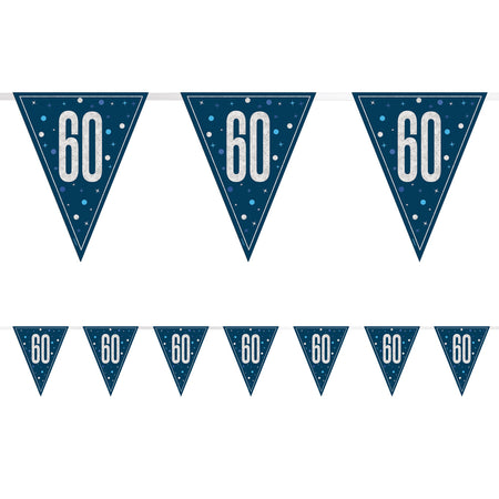 Birthday Glitz Blue 60th Flag Bunting - 2.7m