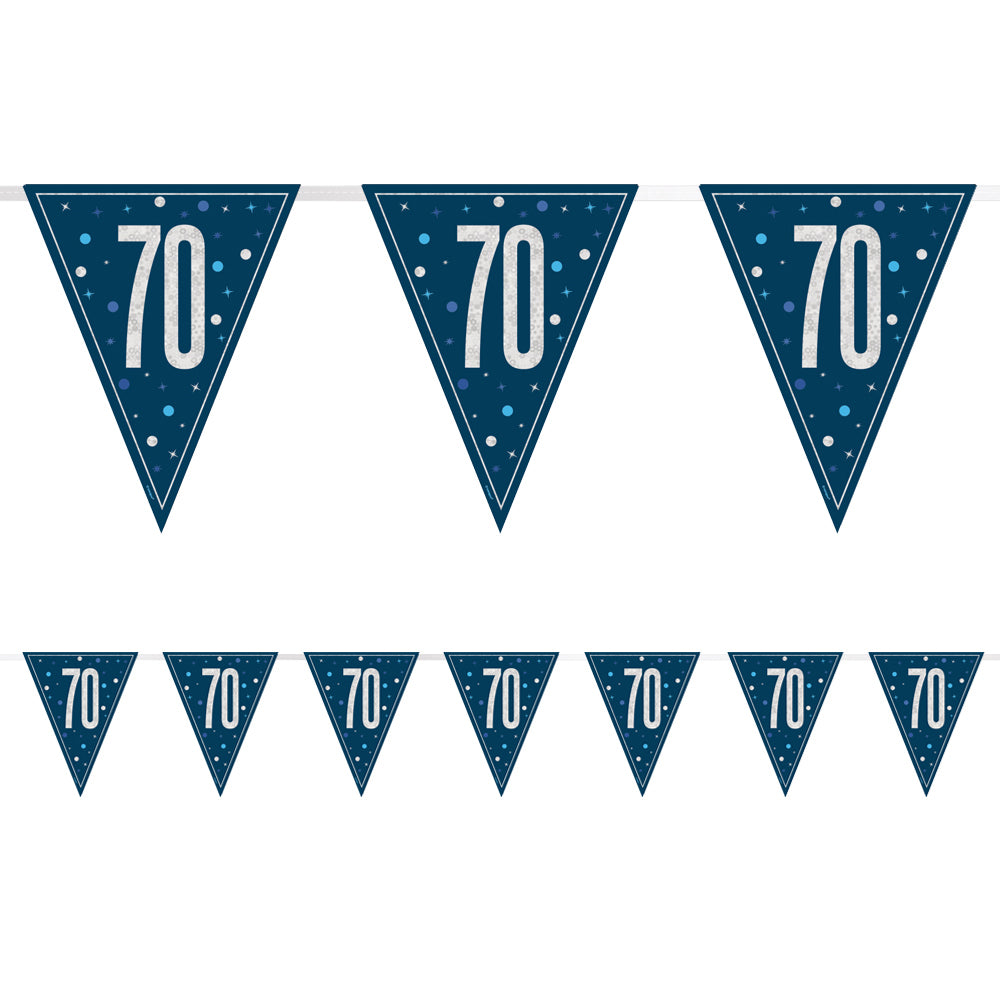 Birthday Glitz Blue 70th Flag Bunting - 2.7m