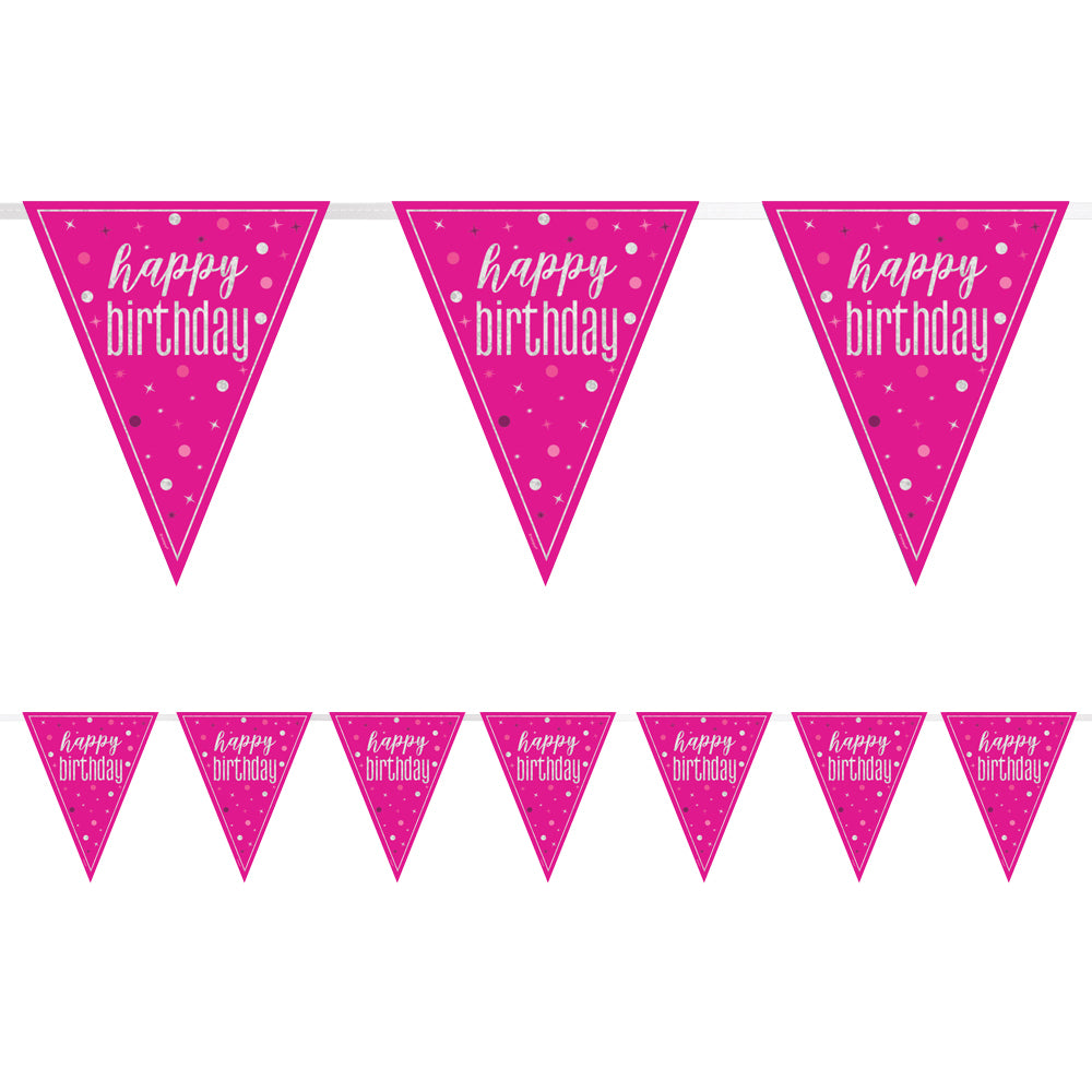 Birthday Glitz Pink 'Happy Birthday' Prismatic Bunting - 2.7m