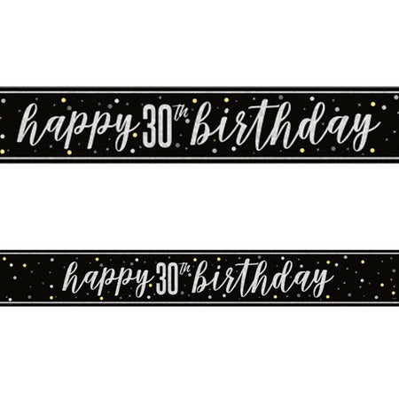 Birthday Glitz Black & Silver Happy 30th Birthday Foil Banner - 2.7m