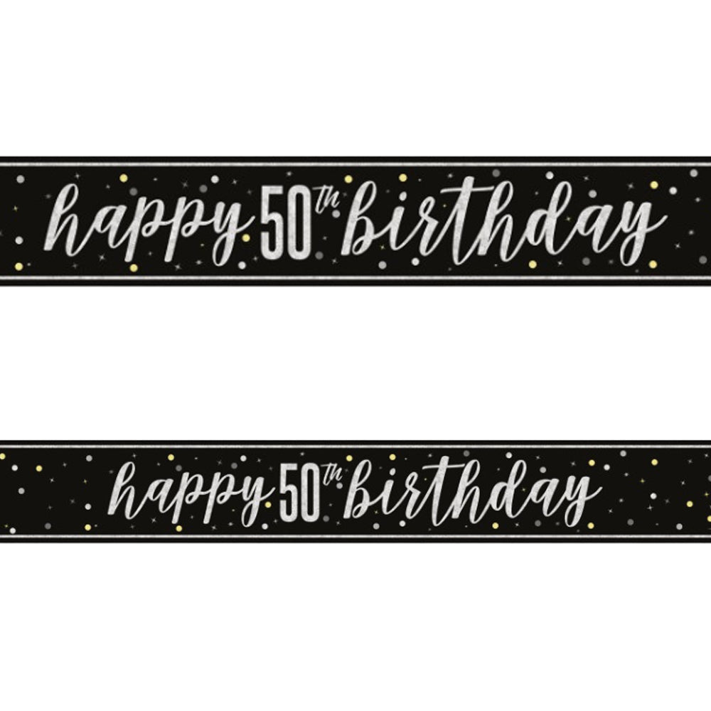 Birthday Glitz Black & Silver Happy 50th Birthday Foil Banner - 2.7m
