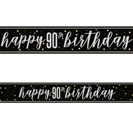 Birthday Glitz Black & Silver Happy 90th Birthday Foil Banner - 2.7m