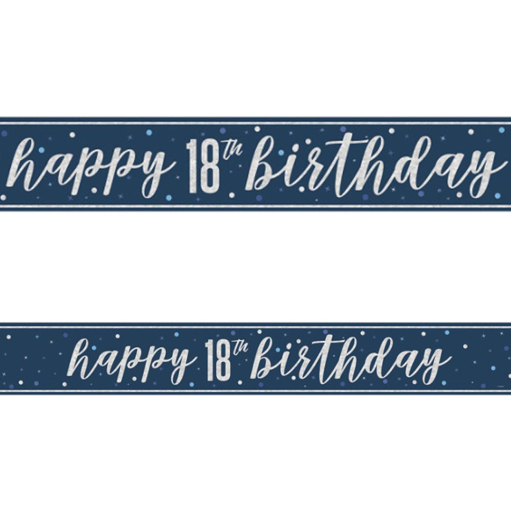 Birthday Glitz Blue Happy 18th Birthday Foil Banner - 2.7m