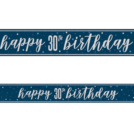 Birthday Glitz Blue Happy 30th Birthday Foil Banner - 2.7m