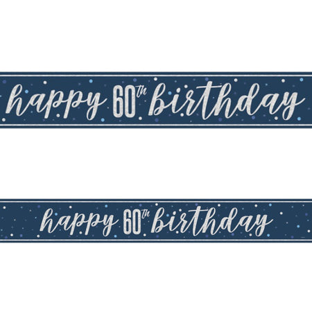 Birthday Glitz Blue Happy 60th Birthday Foil Banner - 2.7m