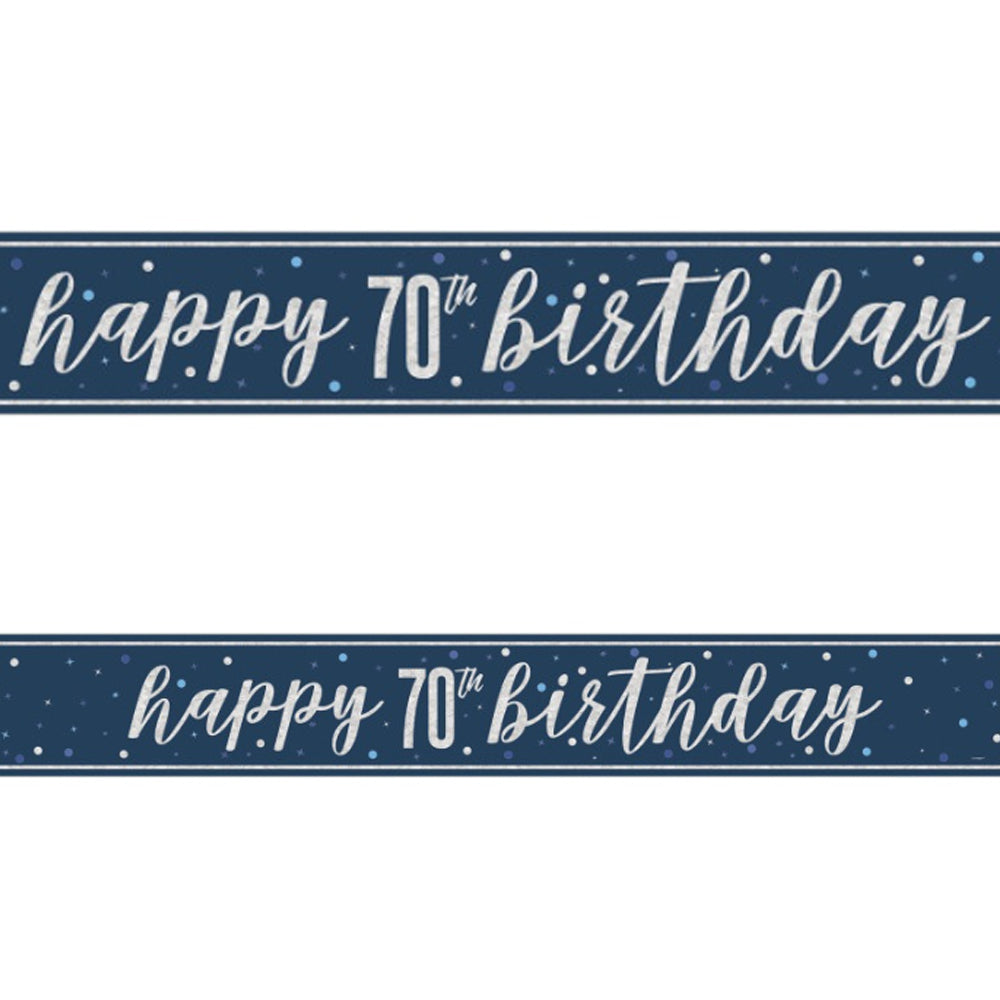 Birthday Glitz Blue Happy 70th Birthday Foil Banner - 2.7m