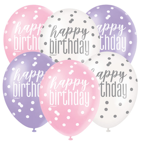 Pink Mix Happy Birthday Latex Balloons - 12