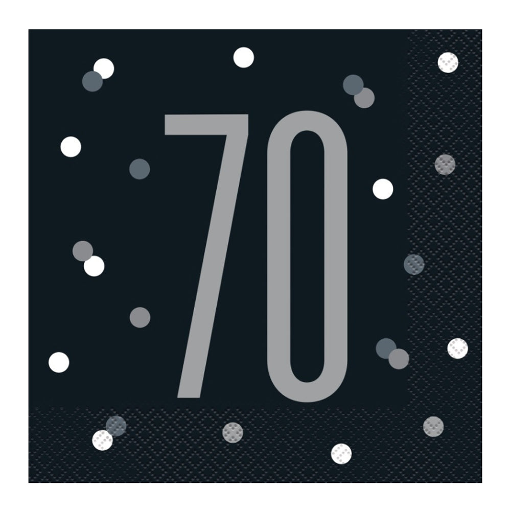 Birthday Glitz Black & Silver 70th Paper Napkins - Pack of 16
