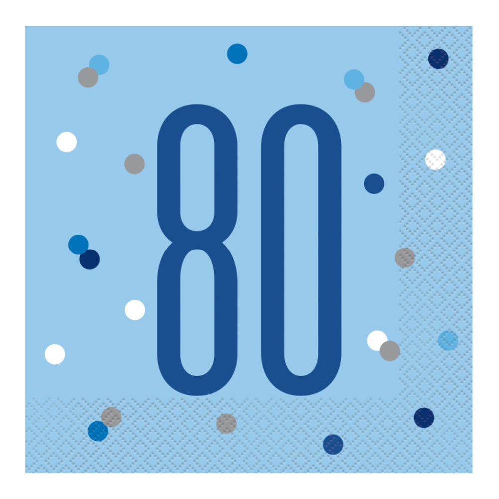 Birthday Glitz Blue 80th Paper Napkins - Pack of 16