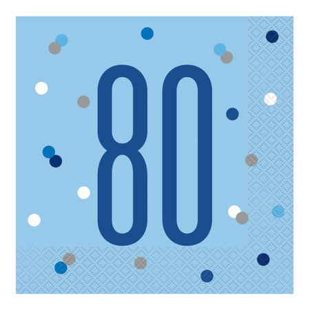 Birthday Glitz Blue 80th Paper Napkins - Pack of 16