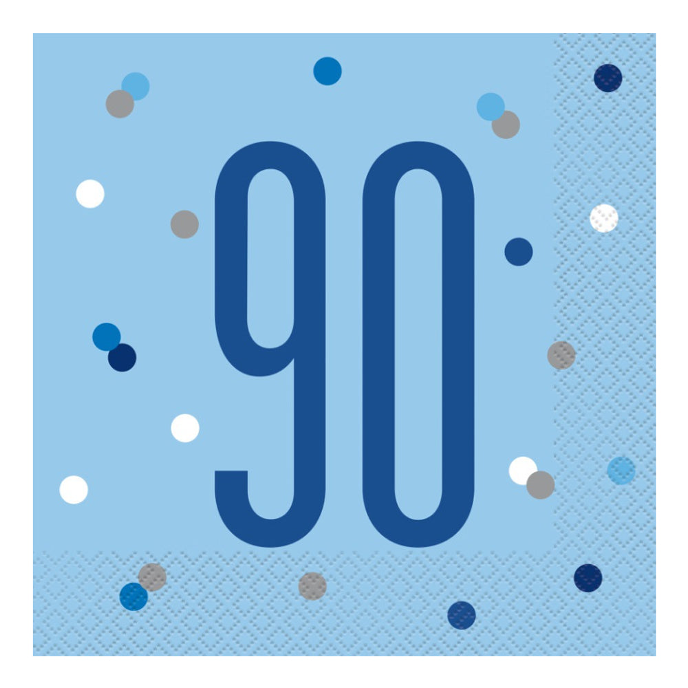 Birthday Glitz Blue 90th Paper Napkins - Pack of 16