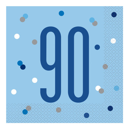 Birthday Glitz Blue 90th Paper Napkins - Pack of 16