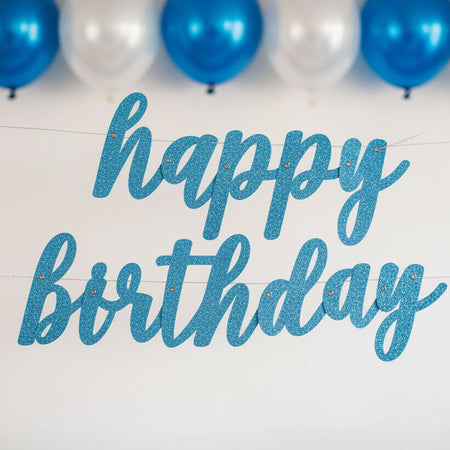 Birthday Glitz Blue Happy Birthday Script Letter Banner - 83.8cm