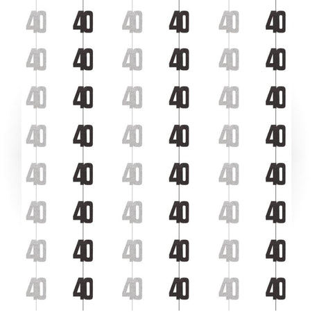 Birthday Glitz Black & Silver 40th Hanging Decorations - 1.52m - Pack of 6