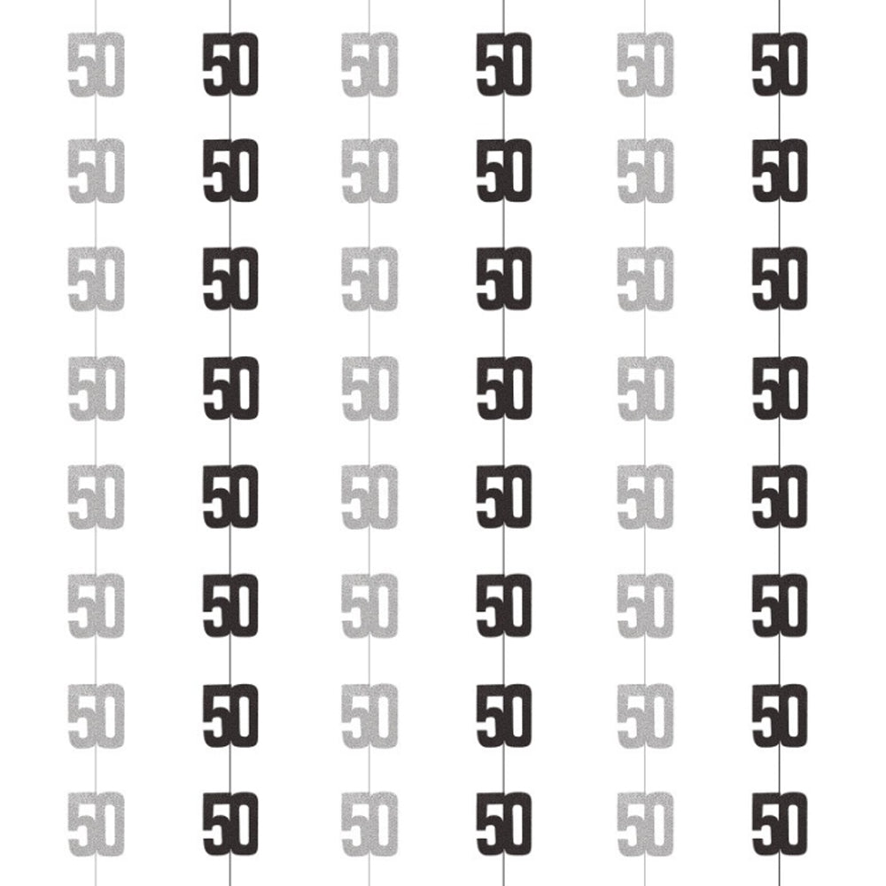 Birthday Glitz Black & Silver 50th Hanging Decorations - 1.52m - Pack of 6