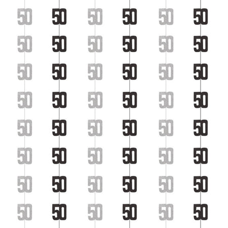 Birthday Glitz Black & Silver 50th Hanging Decorations - 1.52m - Pack of 6