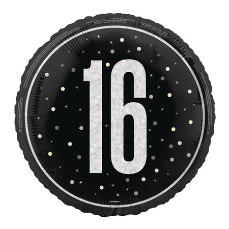 Birthday Glitz Black & Silver 16th Prismatic Foil Balloon - 18