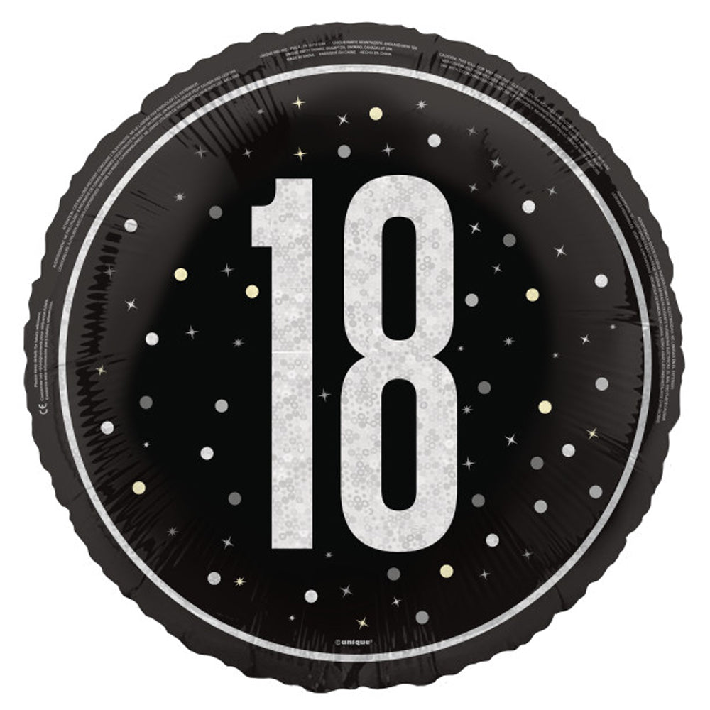 Birthday Glitz Black & Silver 18th Prismatic Foil Balloon - 18"