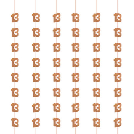 Birthday Glitz Rose Gold 13th Hanging Decorations - 1.52m - Pack of 6