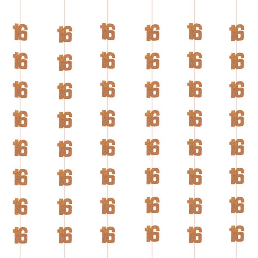 Birthday Glitz Rose Gold 16th Hanging Decorations - 1.52m - Pack of 6