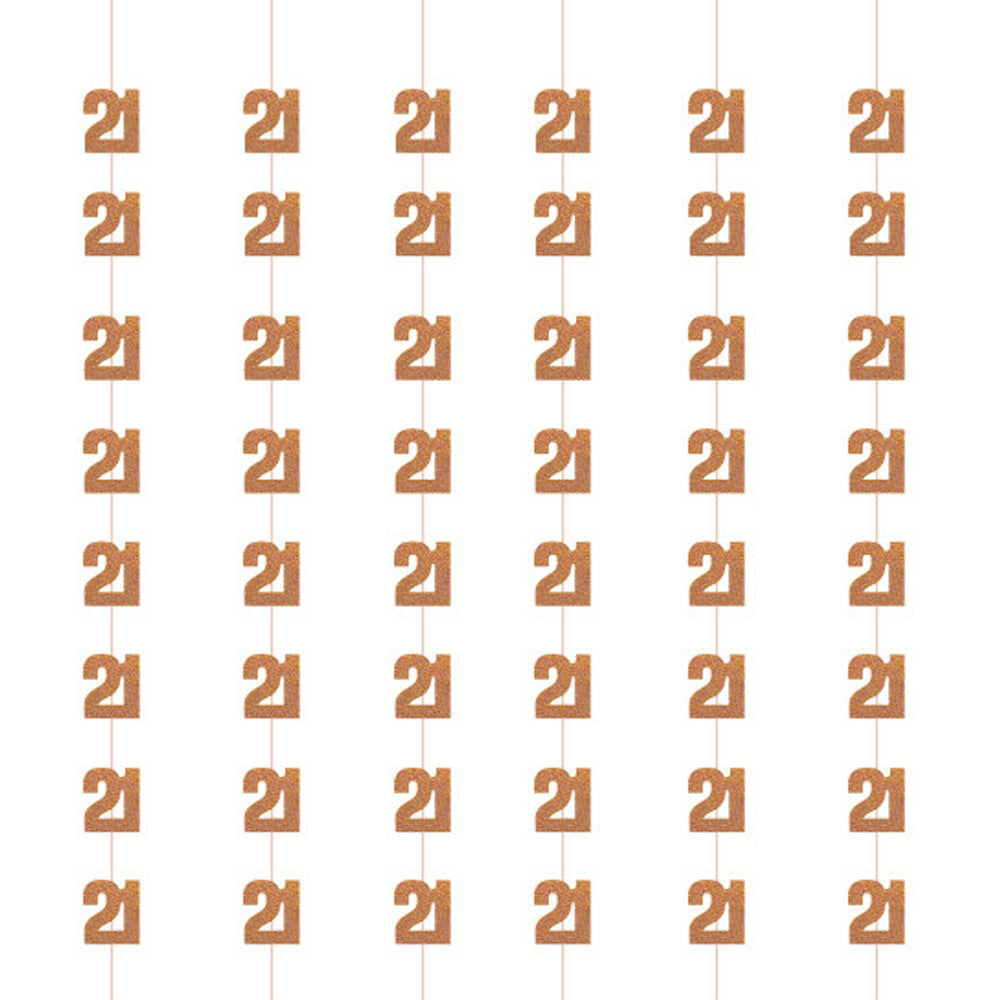 Birthday Glitz Rose Gold 21st Hanging Decorations - 1.52m - Pack of 6