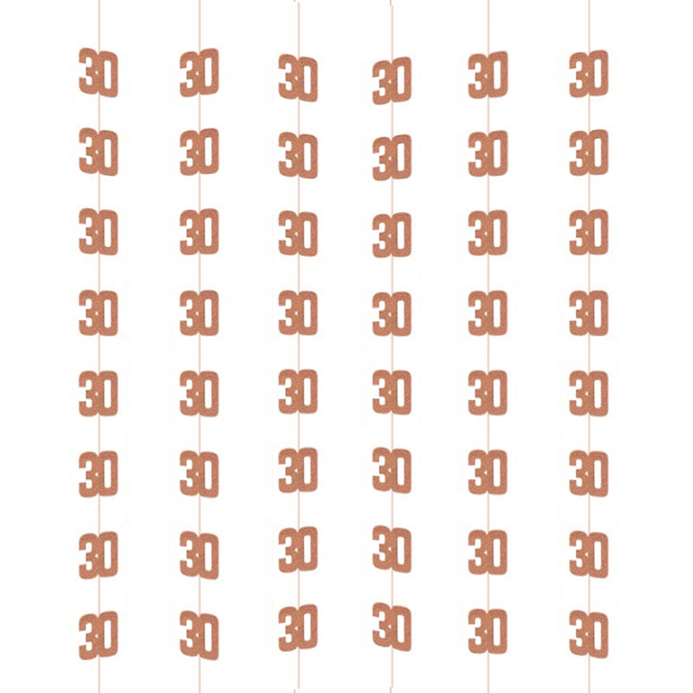 Birthday Glitz Rose Gold 30th Hanging Decorations - 1.52m - Pack of 6