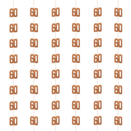 Birthday Glitz Rose Gold 60th Hanging Decorations - Pack of 6