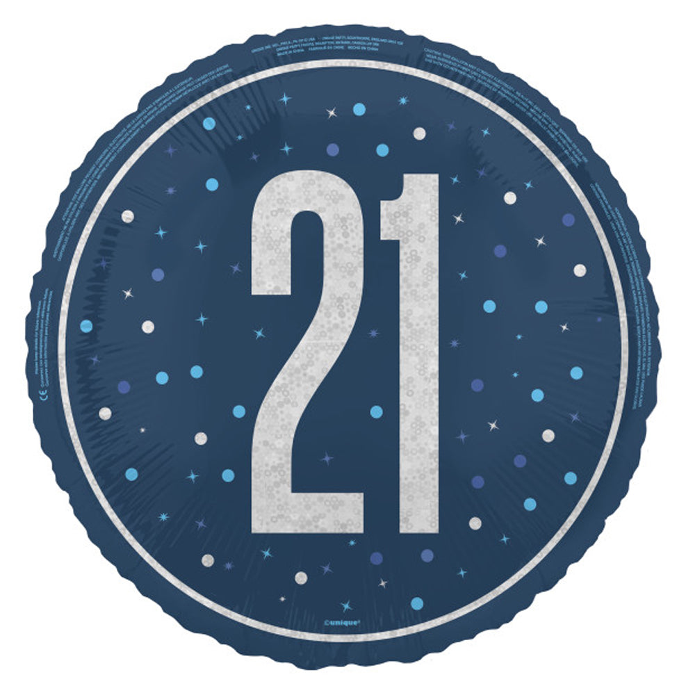 Birthday Glitz Blue 21st Prismatic Foil Balloon - 18"