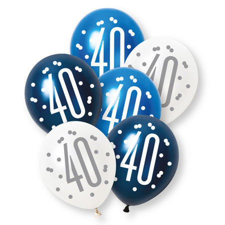 Birthday Glitz Blue 40th Pearlised Latex Balloons - Pack of 6