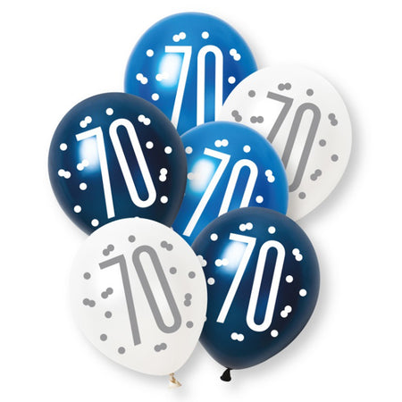Birthday Glitz Blue 70th Pearlised Latex Balloons - Pack of 6